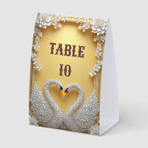 Plaque De Table Thème de couple de cygnes en cristal doré chaud