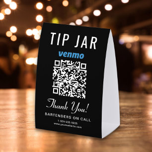 Plaque De Table Tiroir de pourboire Venmo QR Noir Entreprise