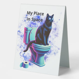 Plaque De Table Toilette de chat Noir Cosmique - Vaporwave Surreal