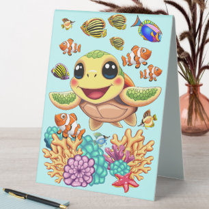 Plaque De Table Tortue de mer Bébé heureux et mignonne personnage