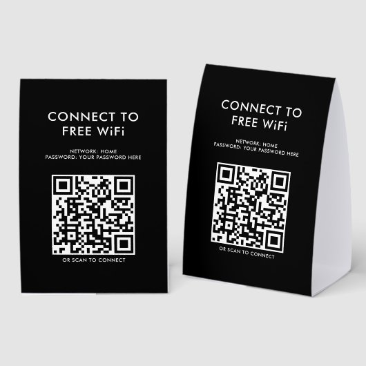 Plaque De Table Touchless Menu QR Code Connect WiFi Black (Recto/verso)