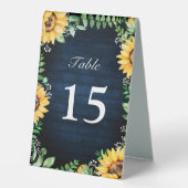 Plaque De Table Tournesols rustiques Mariage bleu marine (Recto)