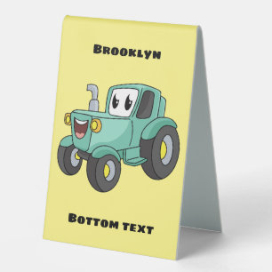 Plaque De Table Tracteur vert heureux dessin animé mignon