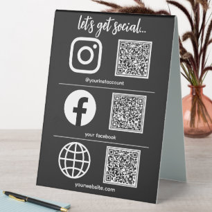 Plaque De Table Triple Icône Et Code QR Business Social Media