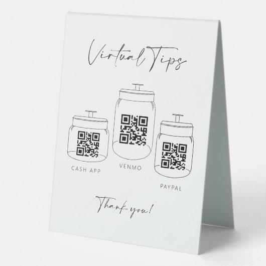 Plaque De Table Triple Tip Jar Scan QR Code Cash App Paiement (Verso)
