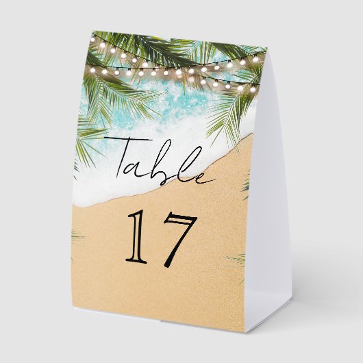 Plaque De Table Tropical Beach Palm Lights Wedding Table Number (Recto)