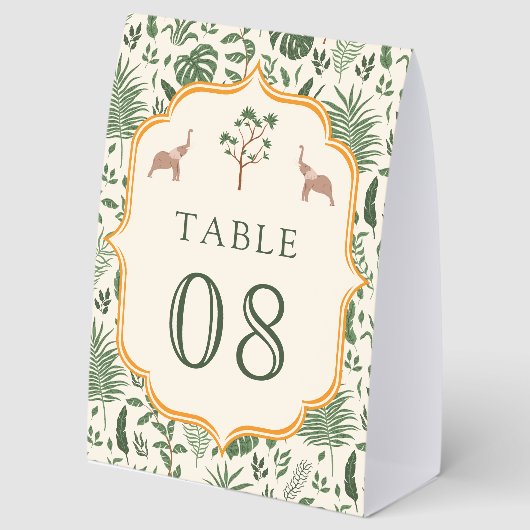 Plaque De Table Tropical Elephant Indian Wedding Table Number (Recto)