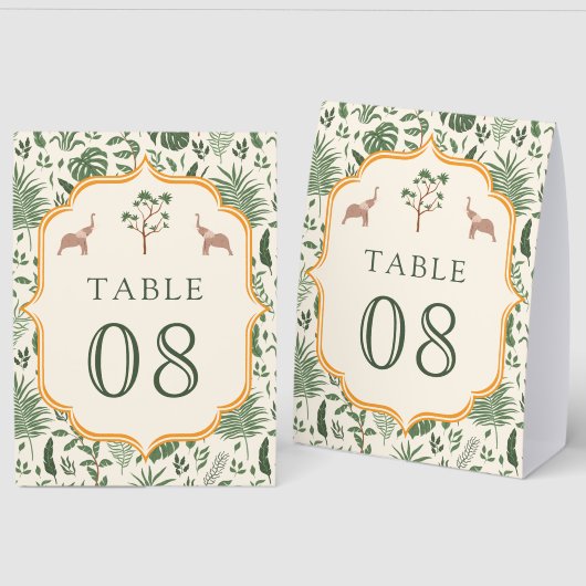 Plaque De Table Tropical Elephant Indian Wedding Table Number (Recto/Verso)