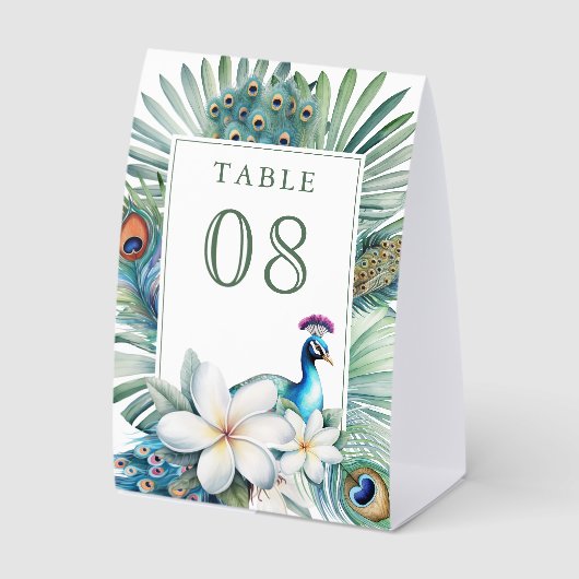 Plaque De Table Tropical Indian Peacock Wedding Table Number (Recto)