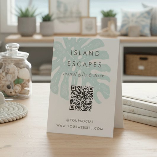 Plaque De Table Tropical Monstera Leaf QR Code Entreprise