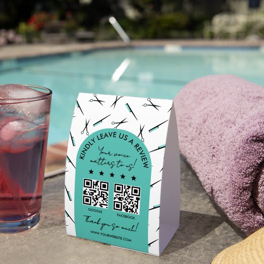 Plaque De Table Turquoise Comb Scissors Hair Salon Leave Review (InVersositu (sur table))