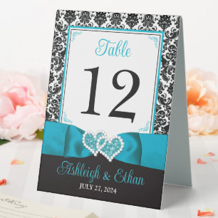 Plaque De Table Turquoise, Noir Damask Love Hearve Mariage