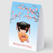 Plaque De Table Ume Kokeshi Doll Japanese Geisha Blue (Recto)