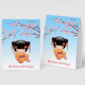 Plaque De Table Ume Kokeshi Doll Japanese Geisha Blue (Recto/Verso)