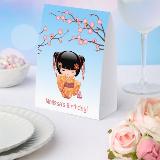 Plaque De Table Ume Kokeshi Doll Japanese Geisha Blue (Insitu (mariage))