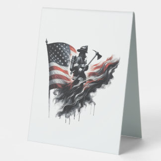 Plaque De Table Un pompier américain.Drapeau des Etats-Unis.