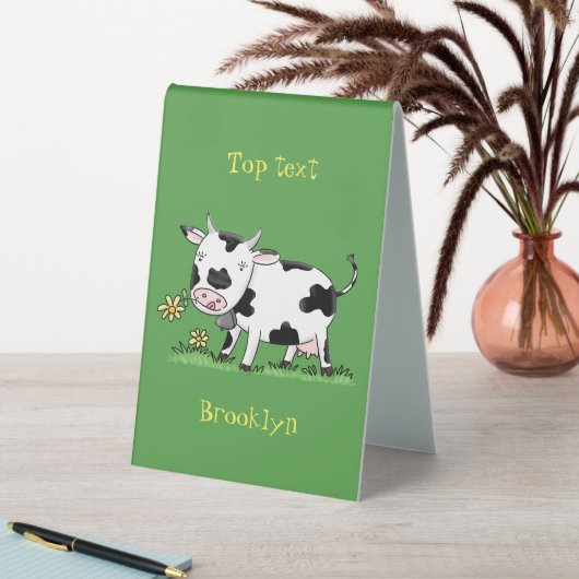 Plaque De Table Vache mignonne en vert dessin animé sur le terrain (En SItu (Tableau))