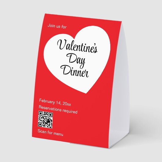 Plaque De Table Valentine's Day Dinner Heart Red White Restaurant (Verso)