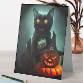 Plaque De Table Vampire Chat et Assistant Citrouille Halloween Sur (En SItu (Tableau))