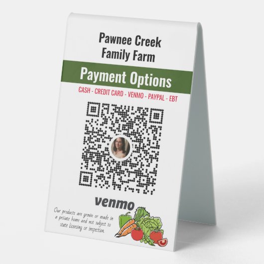 Plaque De Table Végétable Farmers Marché sur mesure Venmo (Verso)