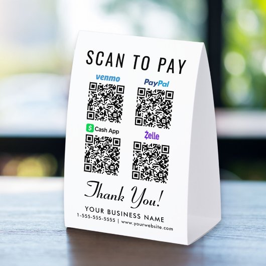 Plaque De Table Venmo CashApp PayPal Zelle QR Codes Scan To Pay