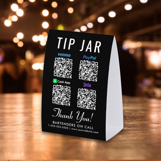 Plaque De Table Venmo CashApp PayPal Zelle QR Pot à pourboire