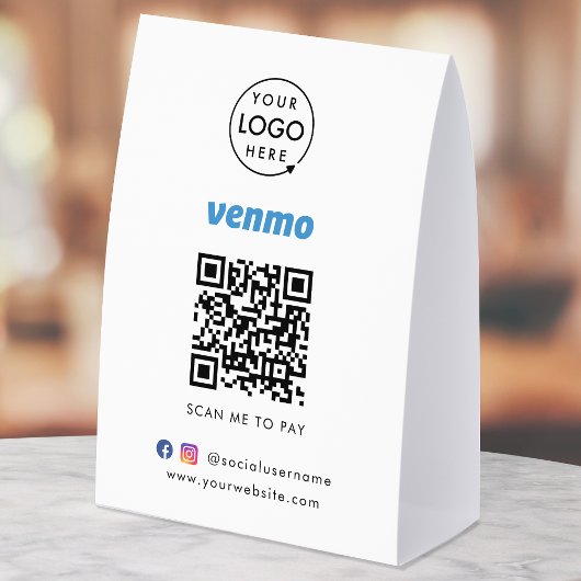 Plaque De Table Venmo Payment Tabletop Sign | QR Code Scan to Pay