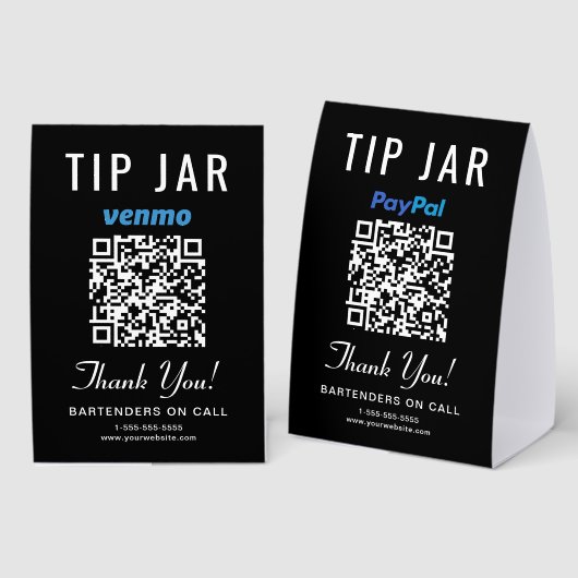 Plaque De Table Venmo PayPal Pot à Pourboires QR Entreprise Noire (Recto/verso)