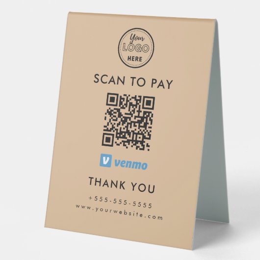 Plaque De Table Venmo professionnel QR Code numérisation pour paye (Recto)