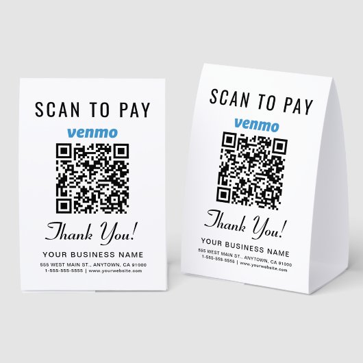 Plaque De Table Venmo QR Code Scan To Pay (Recto/verso)