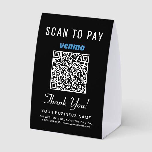 Plaque De Table Venmo QR Code Scan To Pay Black (Verso)