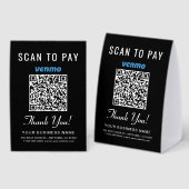 Plaque De Table Venmo QR Code Scan To Pay Black (Recto/verso)