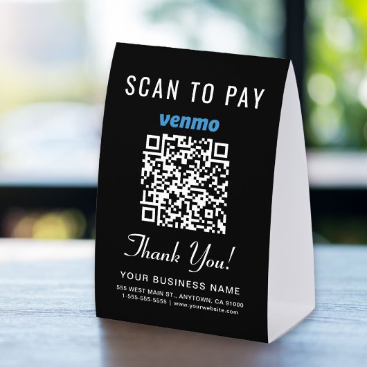 Plaque De Table Venmo QR Code Scan To Pay Black