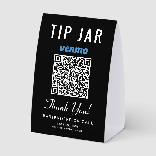 Plaque De Table Venmo Tip Jar QR Black Business (Verso)