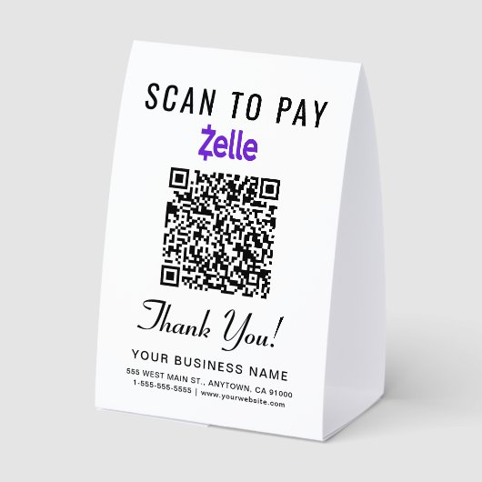 Plaque De Table Venmo Zelle Code QR Scan Pour Payer (Verso)