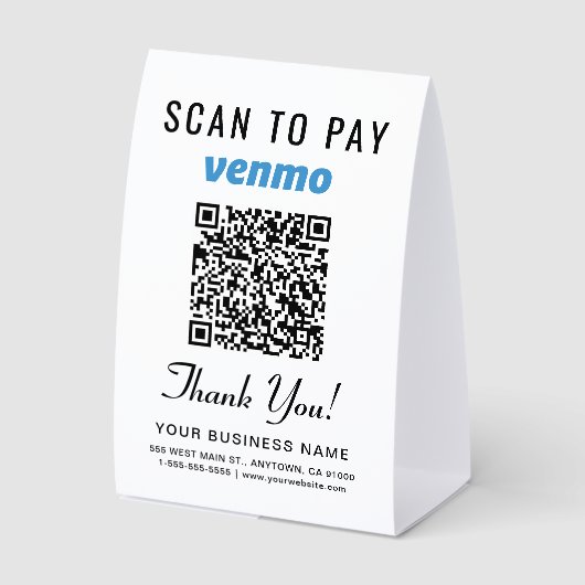 Plaque De Table Venmo Zelle Code QR Scan Pour Payer (Recto)