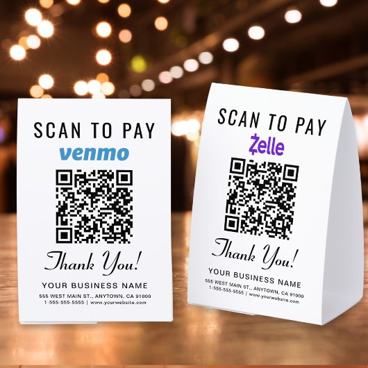 Plaque De Table Venmo Zelle Code QR Scan Pour Payer