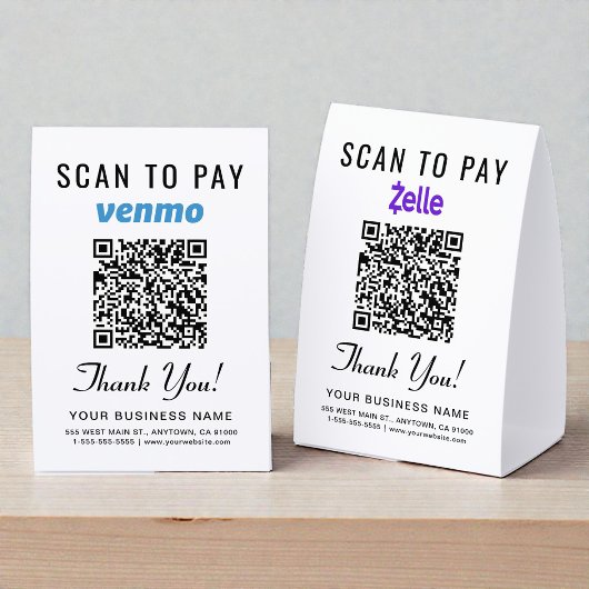 Plaque De Table Venmo Zelle Code QR Scan Pour Payer