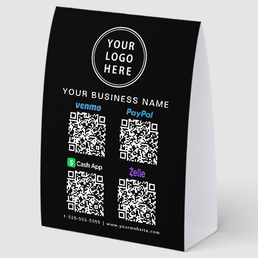 Plaque De Table Venmo Zelle PayPal CashApp QR Codes Business Logo (Arrière)