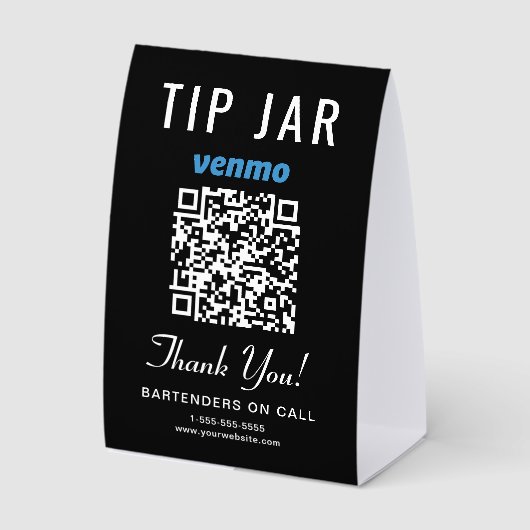 Plaque De Table Venmo Zelle Tip Jar QR Black Business (Recto)