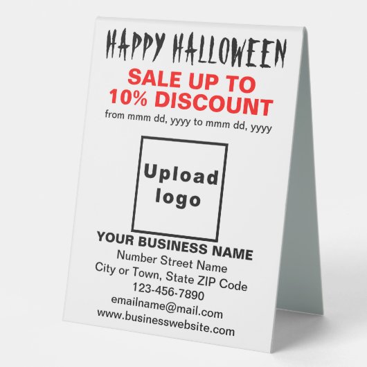 Plaque De Table Vente d'Halloween d'affaires sur une table blanche (Recto)
