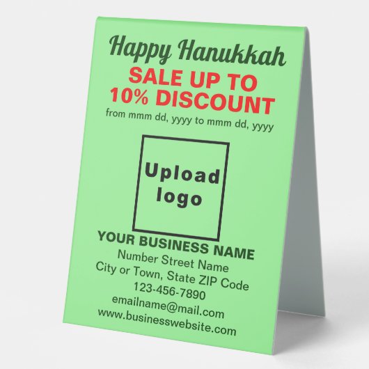 Plaque De Table Vente Hanoukka commerciale sur panneau vert clair (Recto)