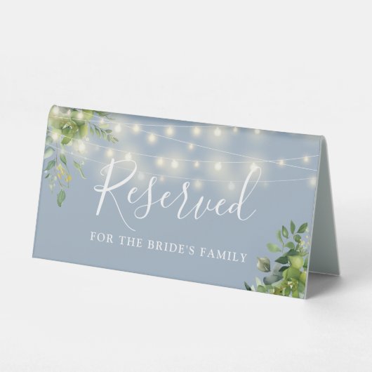 Plaque De Table Verdure Chaîne Lumières Dusty Blue Mariage Réservé (Recto)