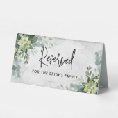 Plaque De Table Vert Elégant Mariage Aquarelle Floral Minimal (Verso)