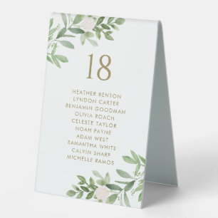 Plaque De Table Vert et Fleurs Blanches Or Siège de Mariage