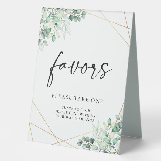 Plaque De Table Vert Eucalyptus Géométrique Mariage Faveurs (Recto)