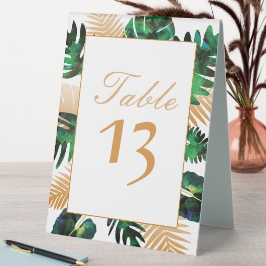 Plaque De Table Vert, or Tropical Palm Feuille (En SItu (Tableau))