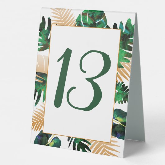 Plaque De Table Vert, or Tropical Palm Feuille (Verso)