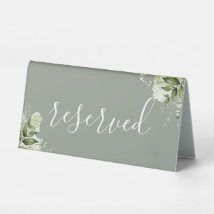 Plaque De Table Vert sage floral végétation élégant script réservé