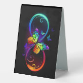 Plaque De Table Vibrant infinity with rainbow butterfly on black (Verso)